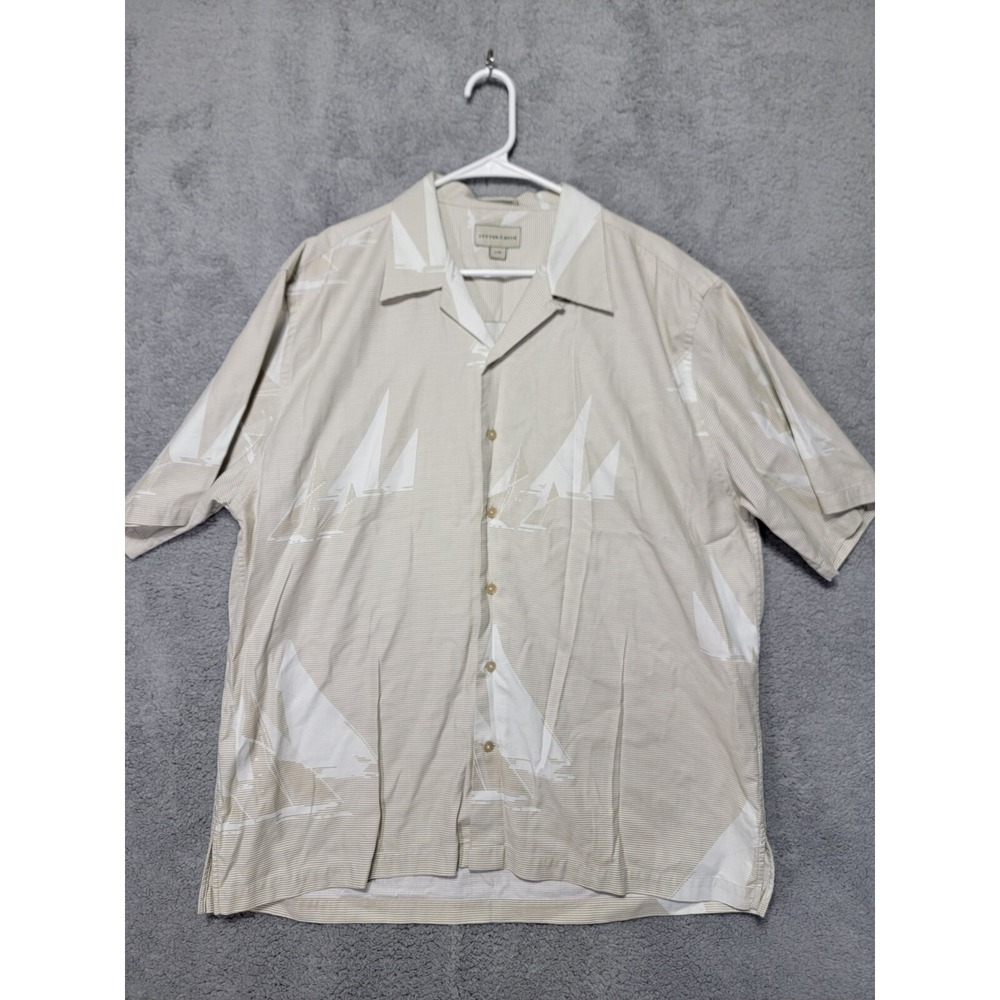 Cutter & Buck‎ Men's Size Large Button-Down Sailboat Beige Boating Breathable